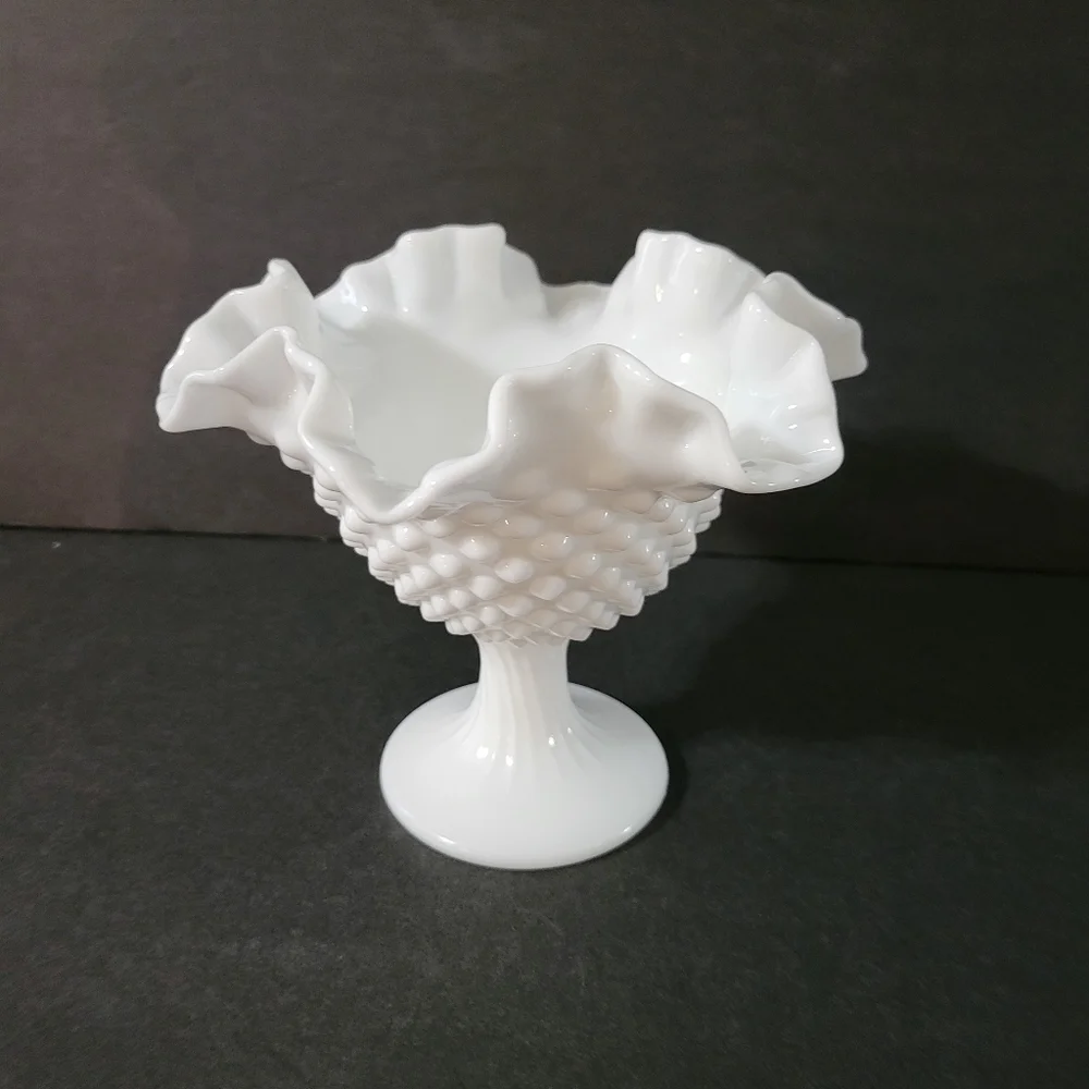 Vintage Fenton Hobnail Milk Glass Compote